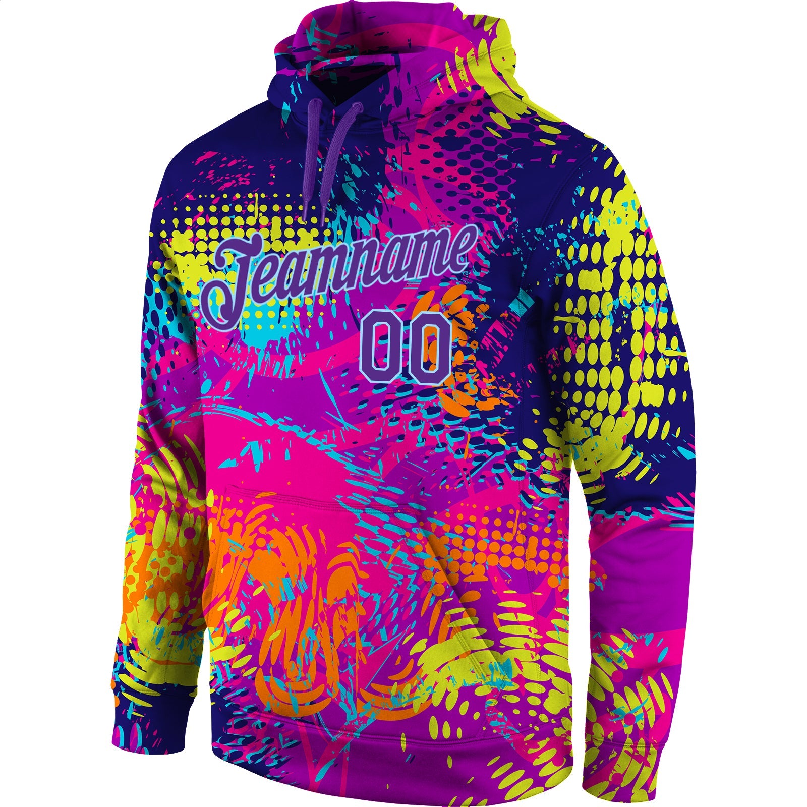 Custom Stitched Graffiti Pattern Purple-Light Blue 3D Sports Pullover Sweatshirt Hoodie view 2
