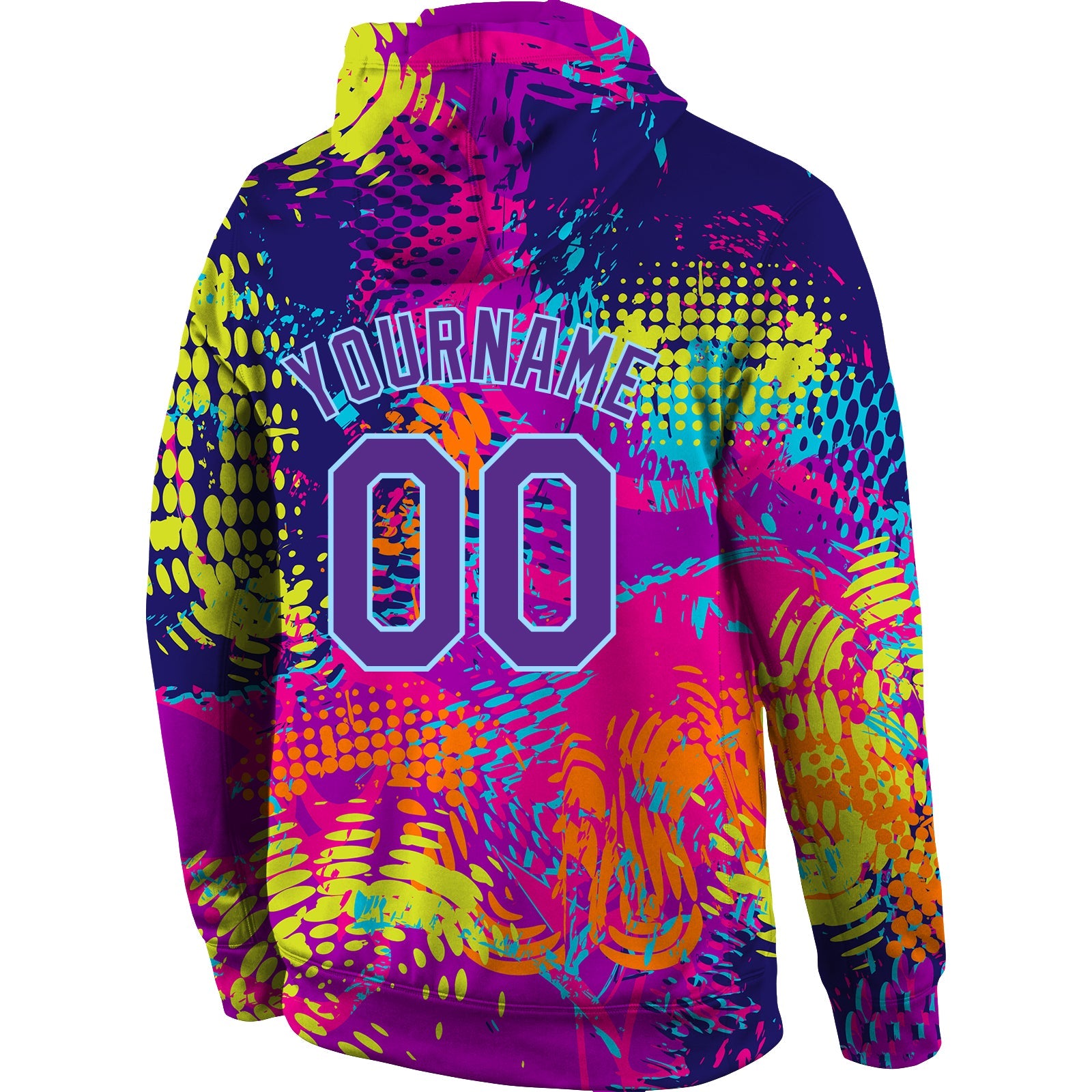 Custom Stitched Graffiti Pattern Purple-Light Blue 3D Sports Pullover Sweatshirt Hoodie view 3