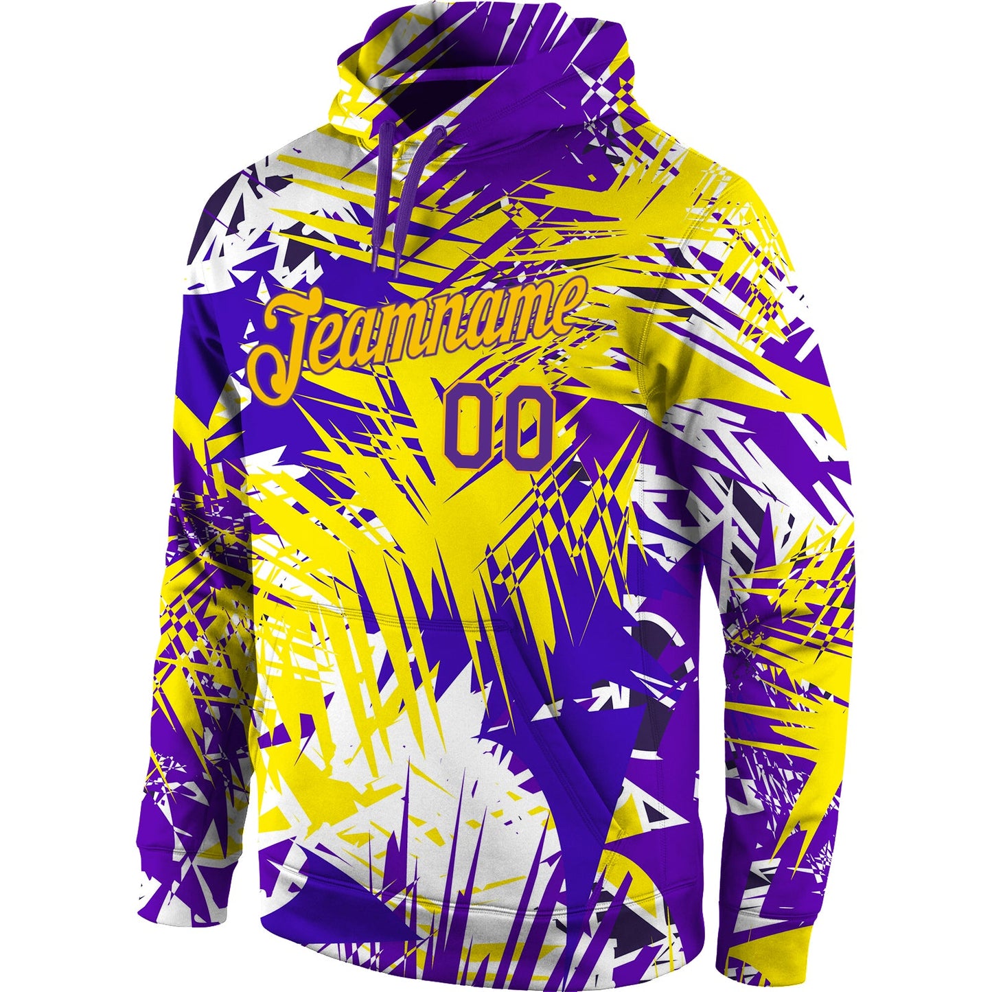 Custom Stitched Graffiti Pattern Purple-Gold 3D Sports Pullover Sweatshirt Hoodie view 2