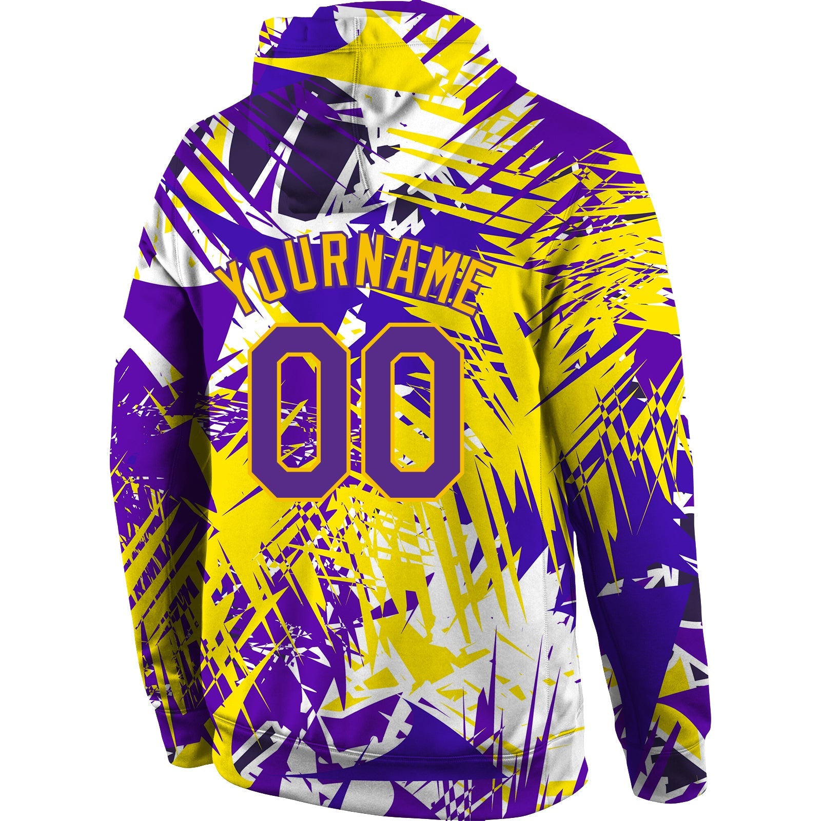 Custom Stitched Graffiti Pattern Purple-Gold 3D Sports Pullover Sweatshirt Hoodie view 3