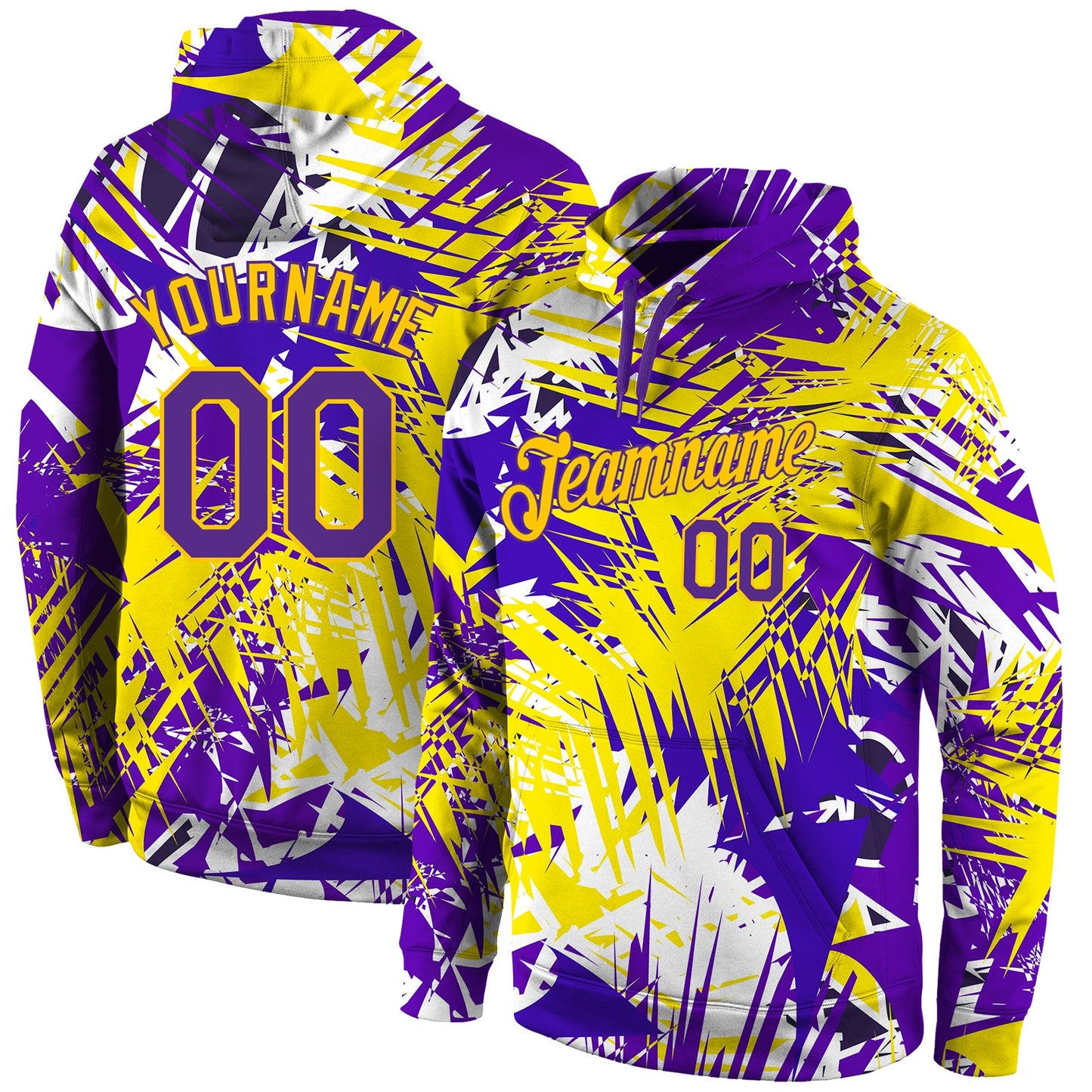 Custom Stitched Graffiti Pattern Purple-Gold 3D Sports Pullover Sweatshirt Hoodie - Main View