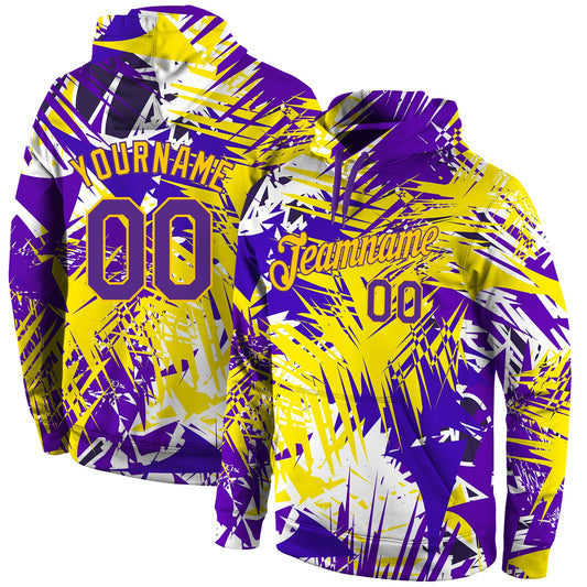 Custom Stitched Graffiti Pattern Purple-Gold 3D Sports Pullover Sweatshirt Hoodie - Main View
