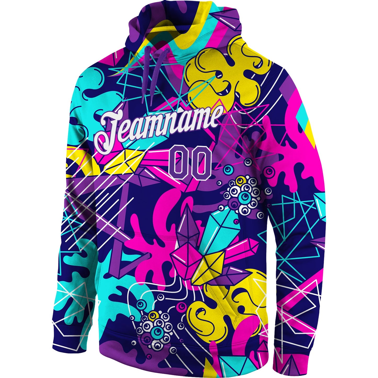 Custom Stitched Graffiti Pattern Purple-White 3D Sports Pullover Sweatshirt Hoodie view 2
