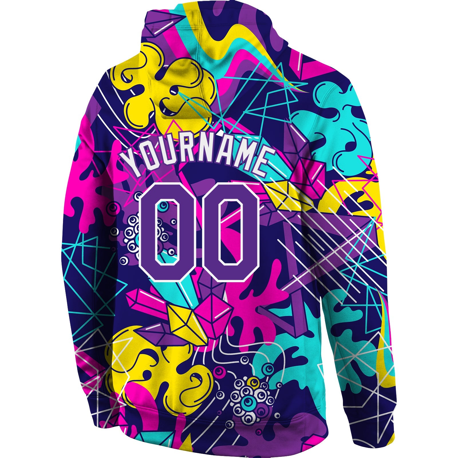 Custom Stitched Graffiti Pattern Purple-White 3D Sports Pullover Sweatshirt Hoodie view 3