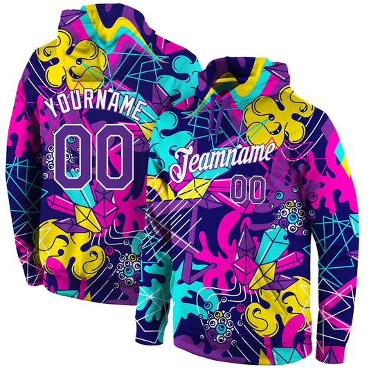 Custom Stitched Graffiti Pattern Purple-White 3D Sports Pullover Sweatshirt Hoodie - Main View