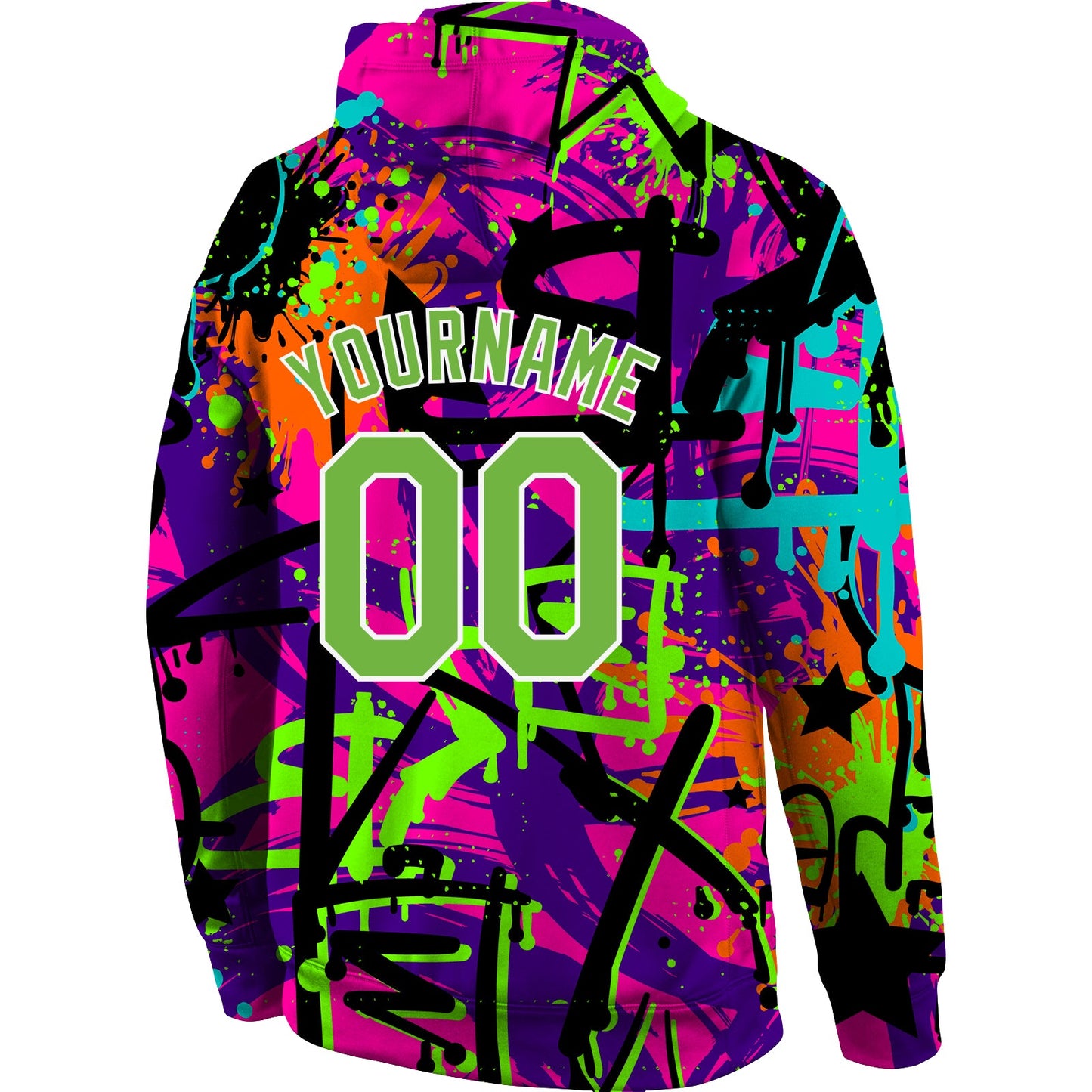 Custom Stitched Graffiti Pattern Neon Green-White 3D Sports Pullover Sweatshirt Hoodie view 4