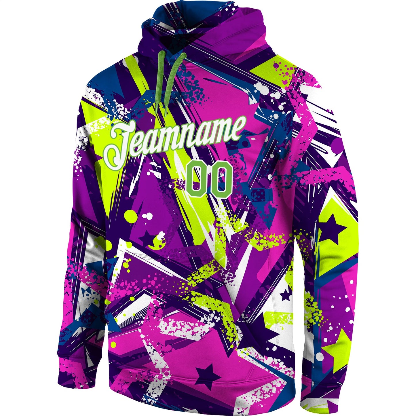 Custom Stitched Graffiti Pattern Neon Green-White 3D Sports Pullover Sweatshirt Hoodie view 2