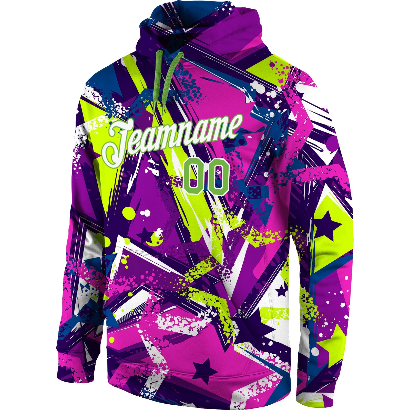 Custom Stitched Graffiti Pattern Neon Green-White 3D Sports Pullover Sweatshirt Hoodie view 2