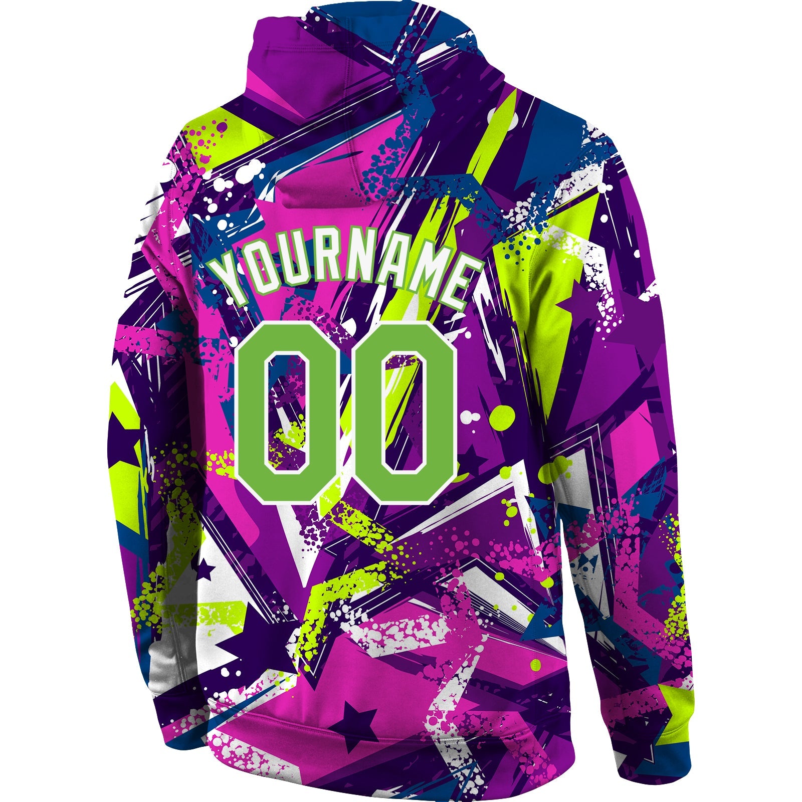 Custom Stitched Graffiti Pattern Neon Green-White 3D Sports Pullover Sweatshirt Hoodie view 3