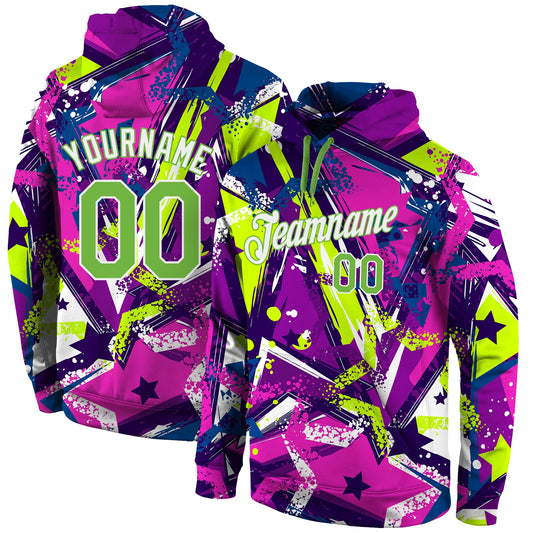 Custom Stitched Graffiti Pattern Neon Green-White 3D Sports Pullover Sweatshirt Hoodie - Main View