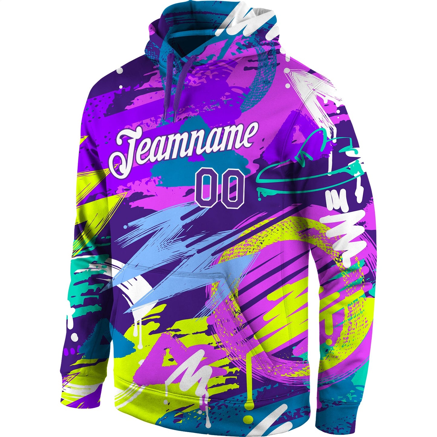 Custom Stitched Graffiti Pattern Purple-White 3D Sports Pullover Sweatshirt Hoodie view 2