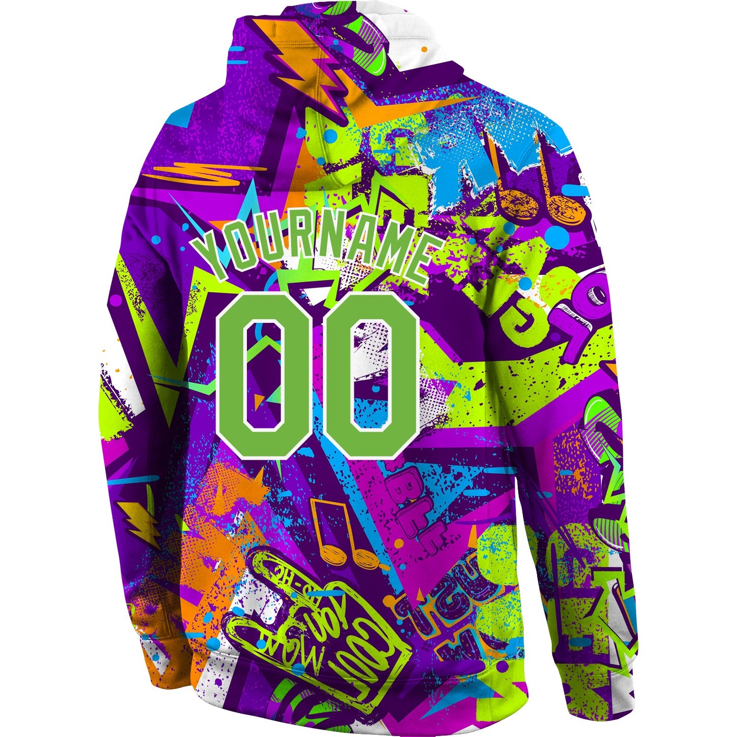 Custom Stitched Graffiti Pattern Neon Green-White 3D Sports Pullover Sweatshirt Hoodie view 3