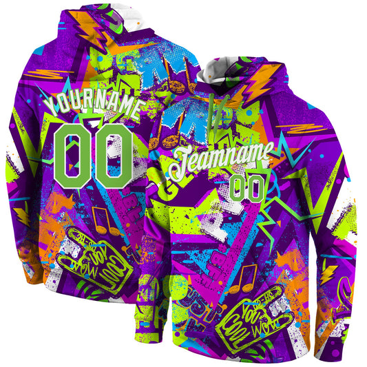 Custom Stitched Graffiti Pattern Neon Green-White 3D Sports Pullover Sweatshirt Hoodie - Main View