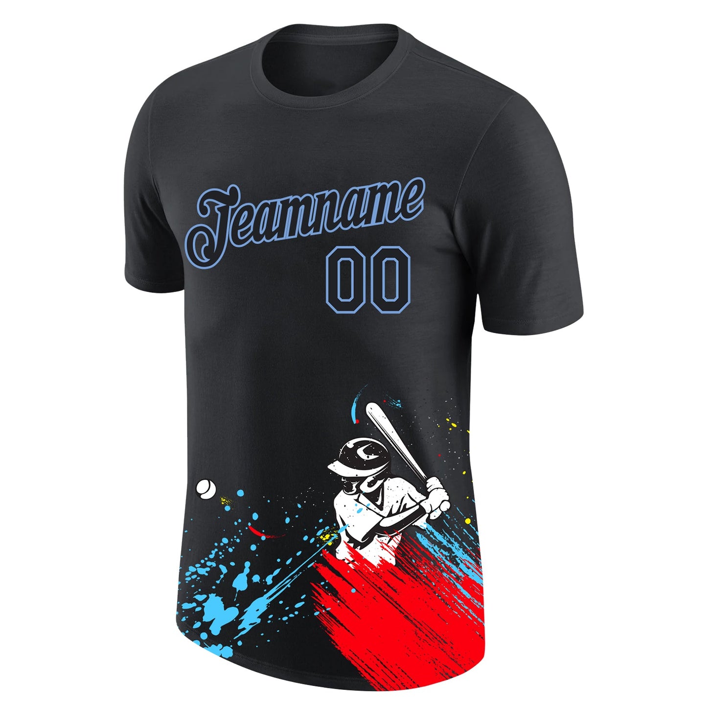 Custom Graffiti Pattern Black-Light Blue 3D Performance T-Shirt view 5