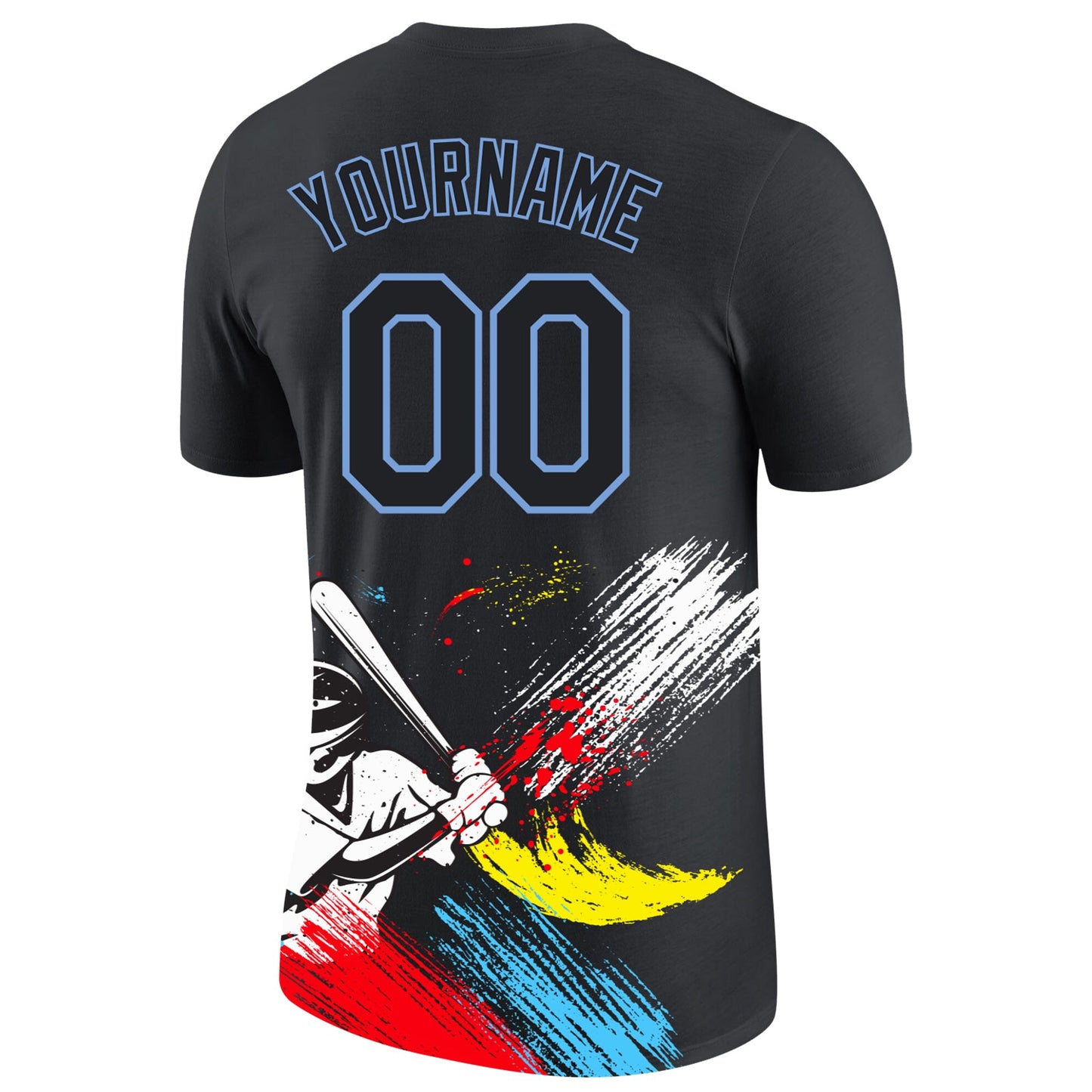 Custom Graffiti Pattern Black-Light Blue 3D Performance T-Shirt view 6