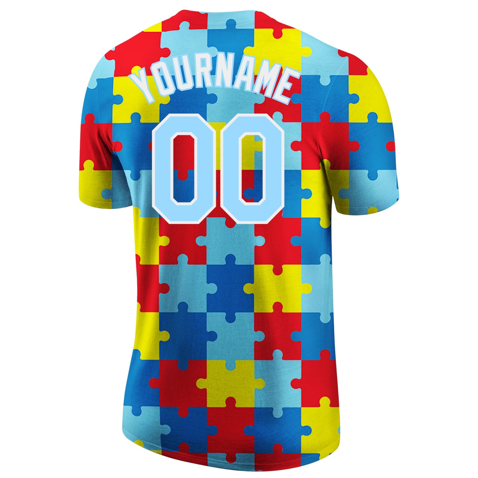 Custom Autism Supporter Awareness Puzzle Pieces Light Blue-White 3D Performance T-Shirt view 7