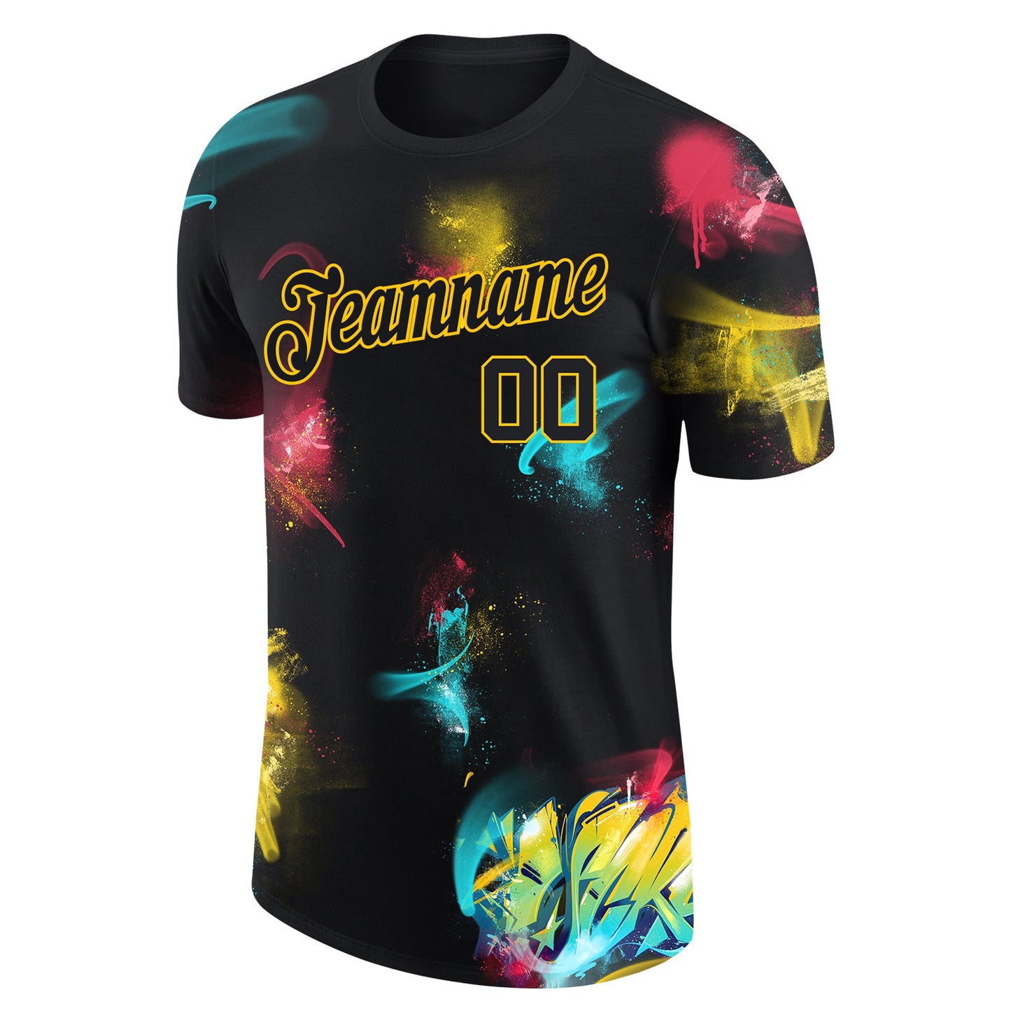 Custom Graffiti Pattern Black-Gold 3D Performance T-Shirt view 5