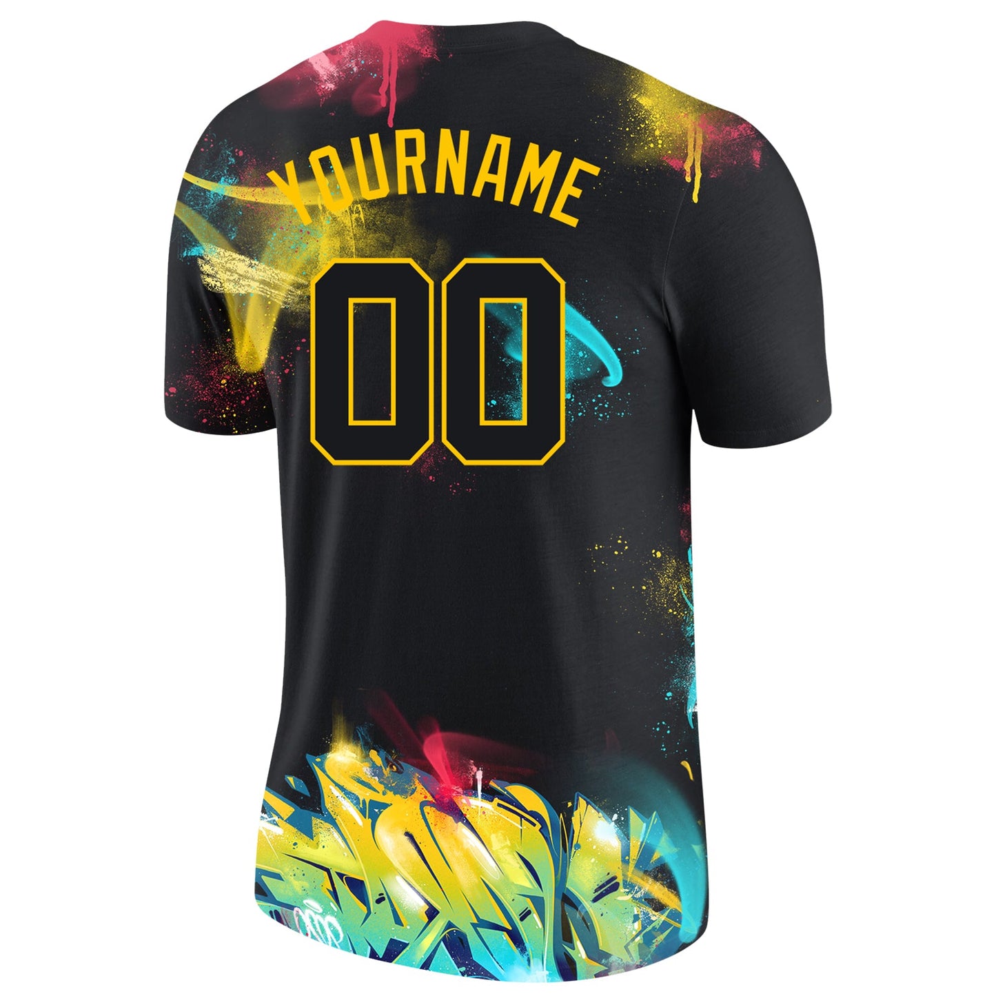 Custom Graffiti Pattern Black-Gold 3D Performance T-Shirt view 6