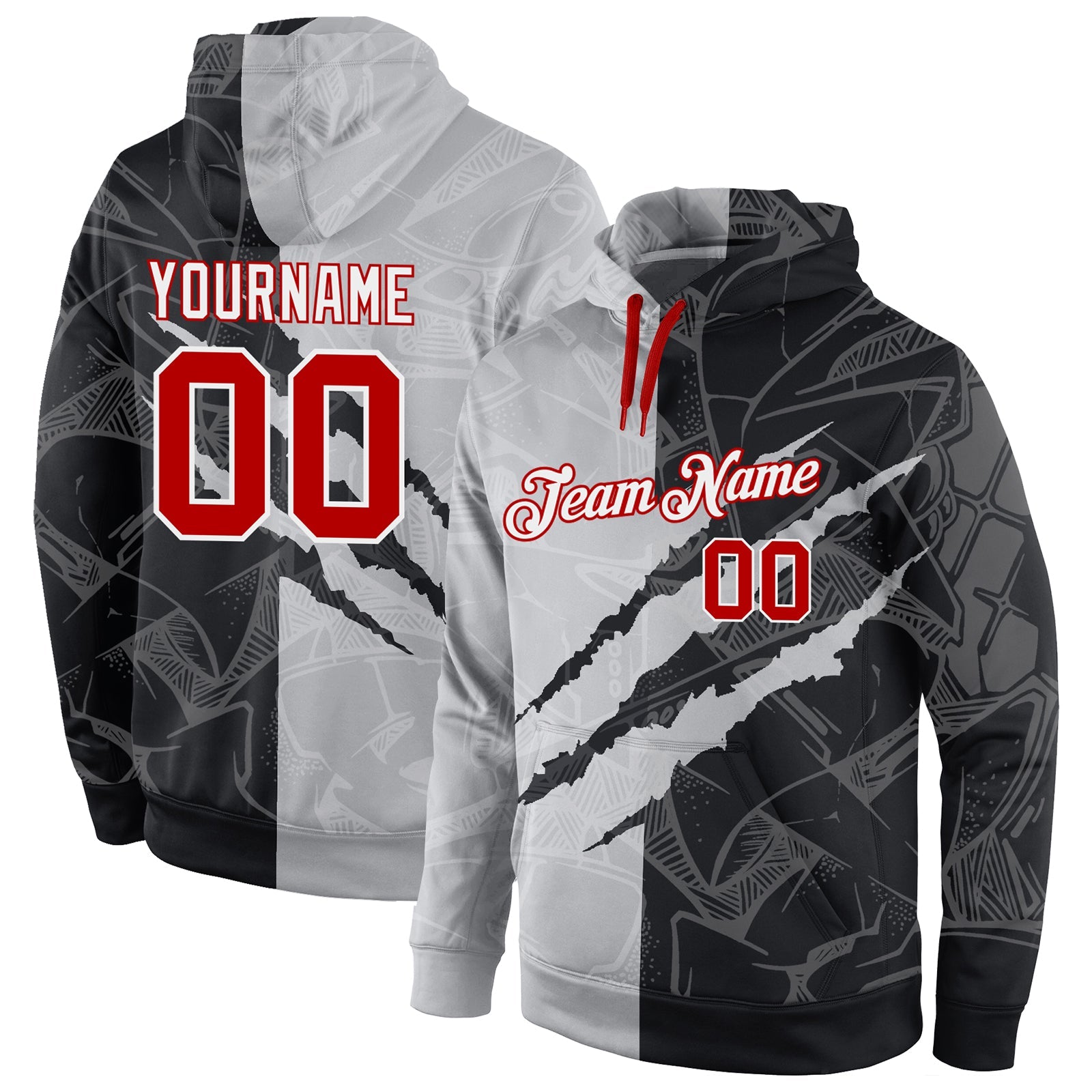 Custom Stitched Graffiti Pattern Red-White 3D Sports Pullover Sweatshirt Hoodie - Main View