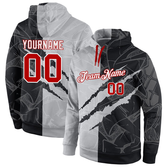 Custom Stitched Graffiti Pattern Red-White 3D Sports Pullover Sweatshirt Hoodie - Main View