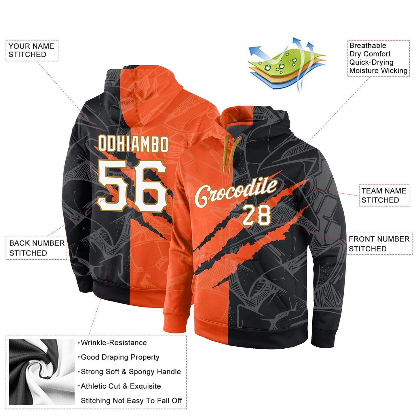Custom Stitched Graffiti Pattern White-Old Gold 3D Sports Pullover Sweatshirt Hoodie view 2