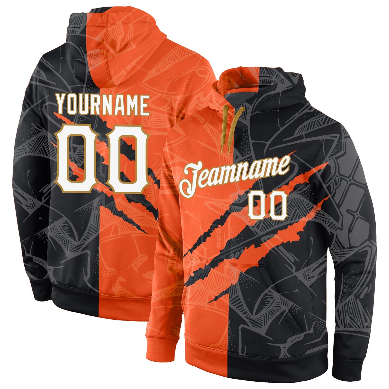 Custom Stitched Graffiti Pattern White-Old Gold 3D Sports Pullover Sweatshirt Hoodie - Main View