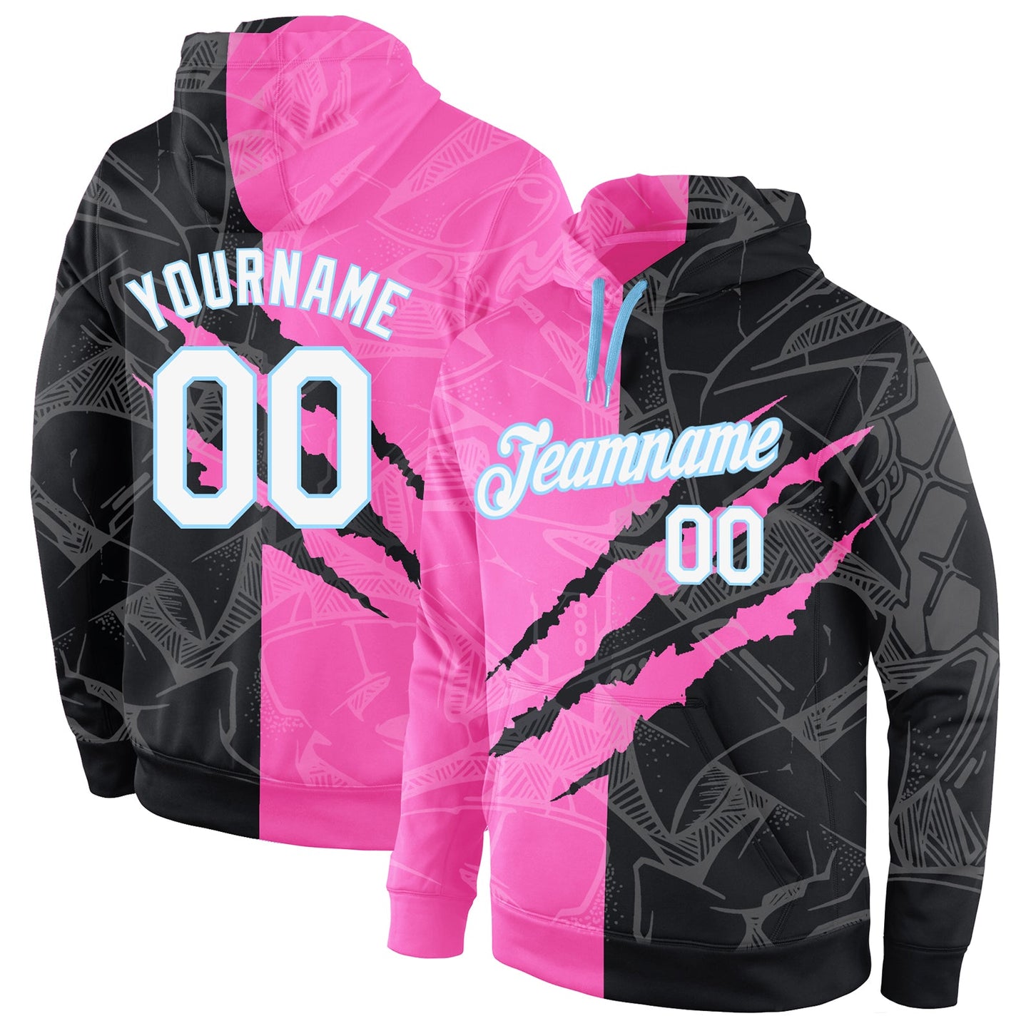 Custom Stitched Graffiti Pattern White-Light Blue 3D Sports Pullover Sweatshirt Hoodie - Main View