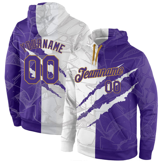 Custom Stitched Graffiti Pattern Purple-Old Gold 3D Sports Pullover Sweatshirt Hoodie - Main View