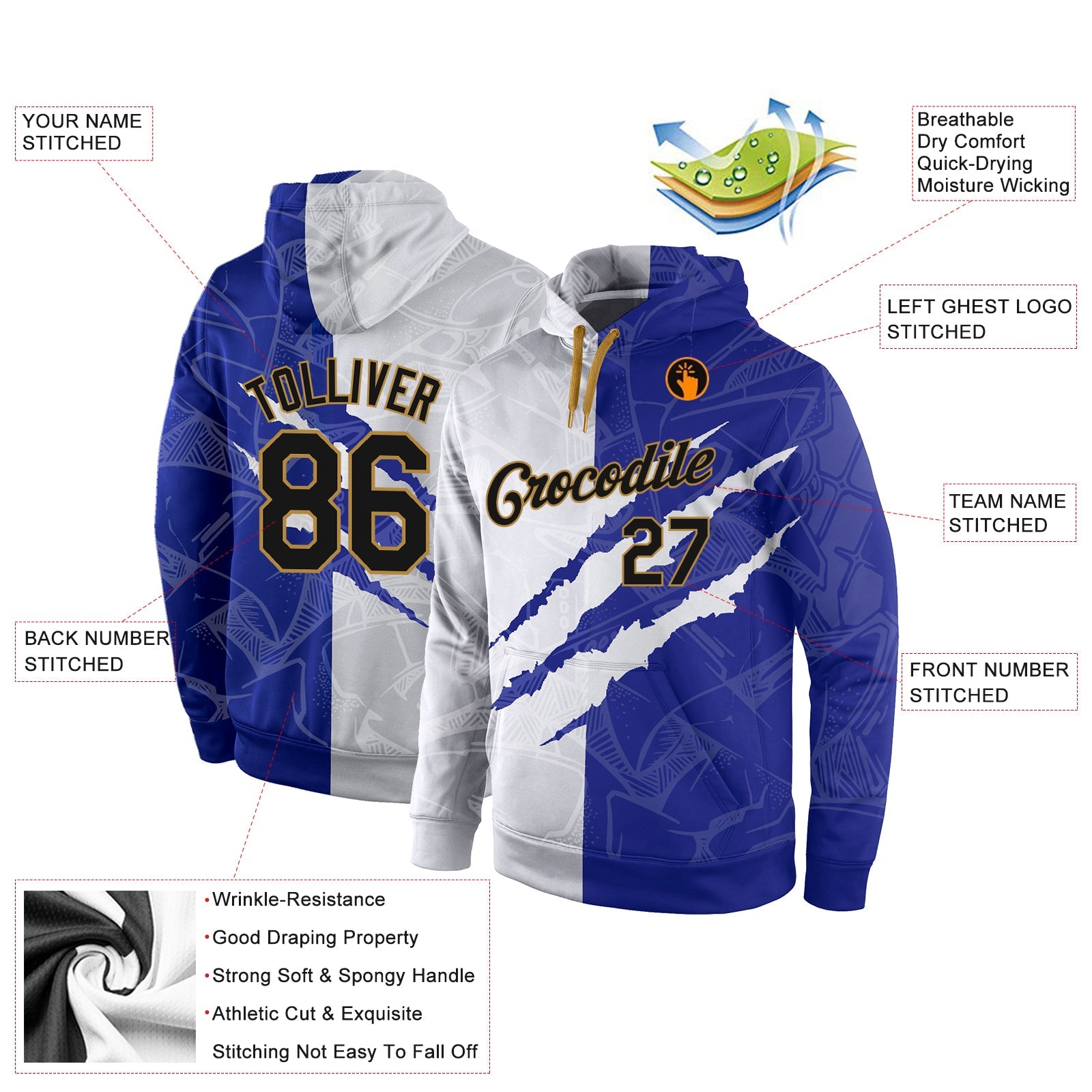 Custom Stitched Graffiti Pattern Black-Old Gold 3D Sports Pullover Sweatshirt Hoodie view 2