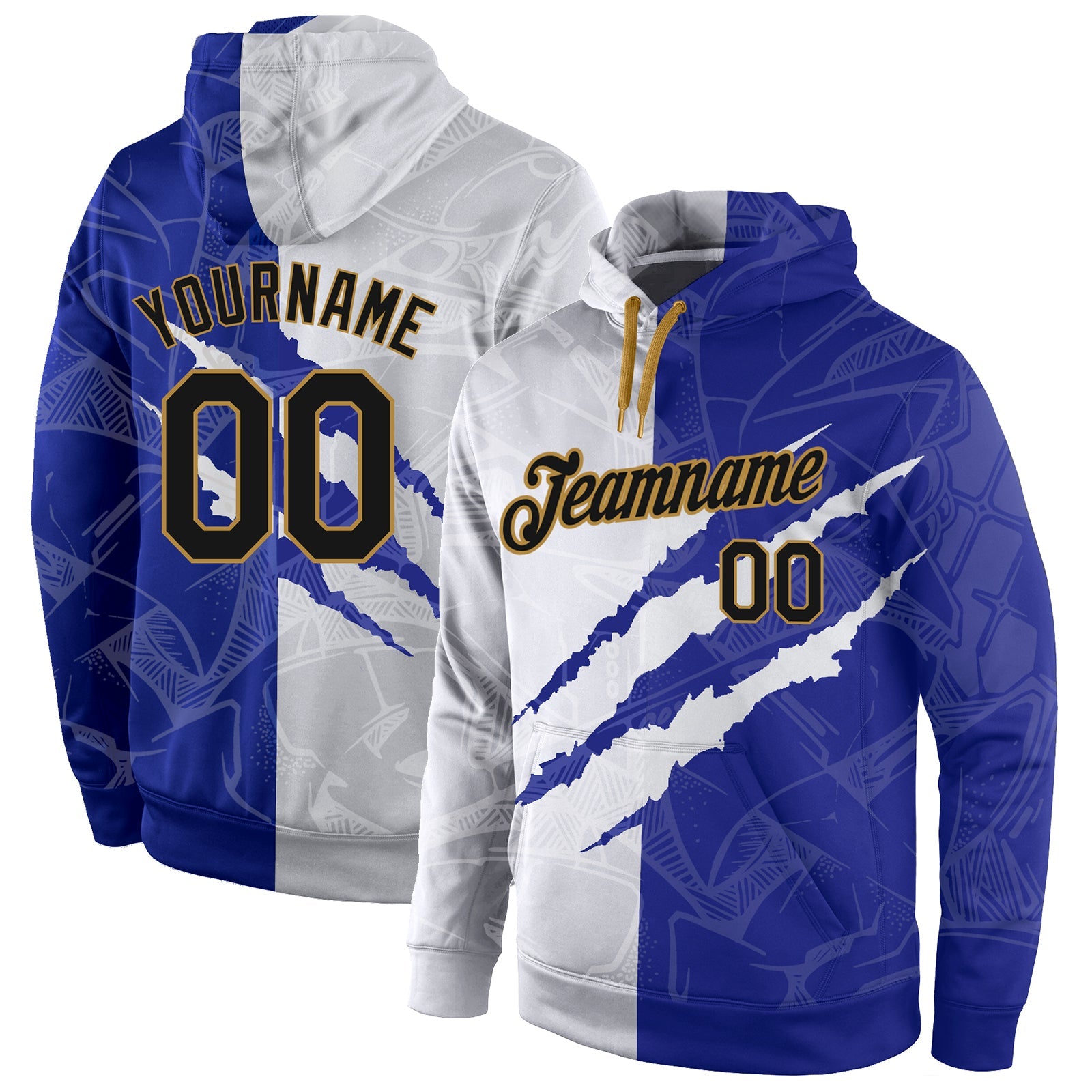 Custom Stitched Graffiti Pattern Black-Old Gold 3D Sports Pullover Sweatshirt Hoodie - Main View