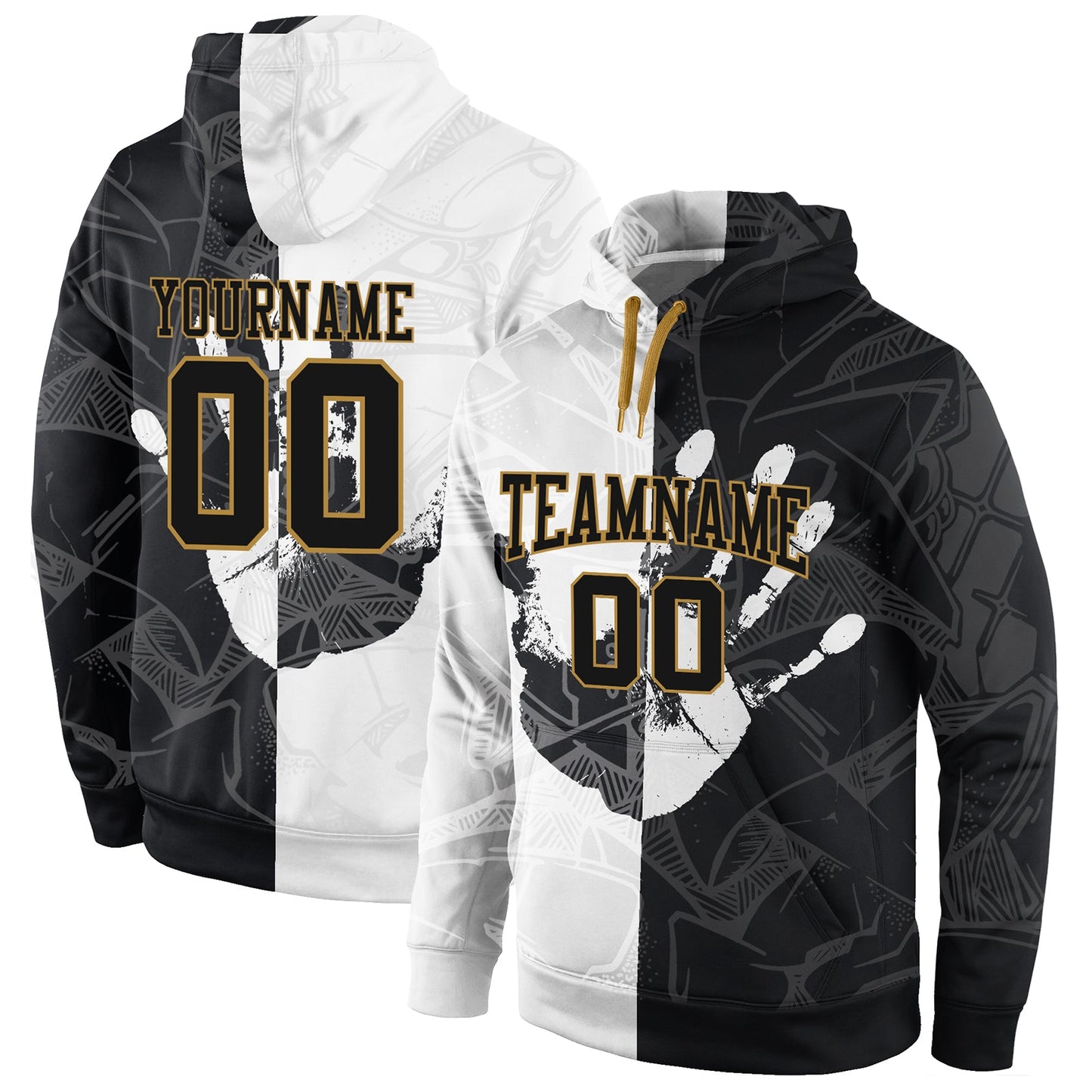 Custom Stitched Graffiti Pattern Black-Old Gold 3D Sports Pullover Sweatshirt Hoodie - Main View