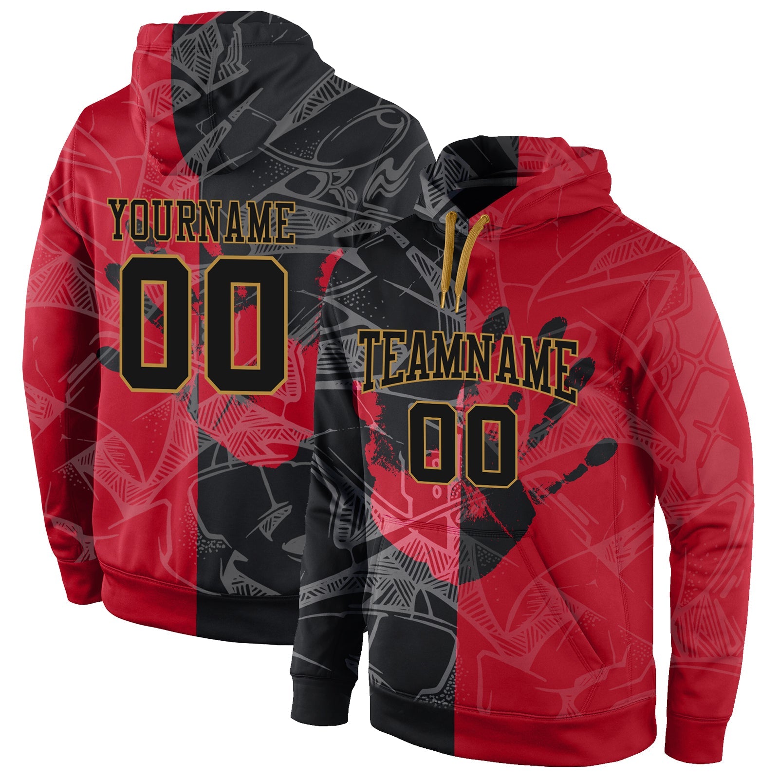 Custom Stitched Graffiti Pattern Black-Old Gold 3D Sports Pullover Sweatshirt Hoodie - Main View