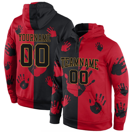 Custom Stitched Graffiti Pattern Black-Old Gold 3D Sports Pullover Sweatshirt Hoodie - Main View