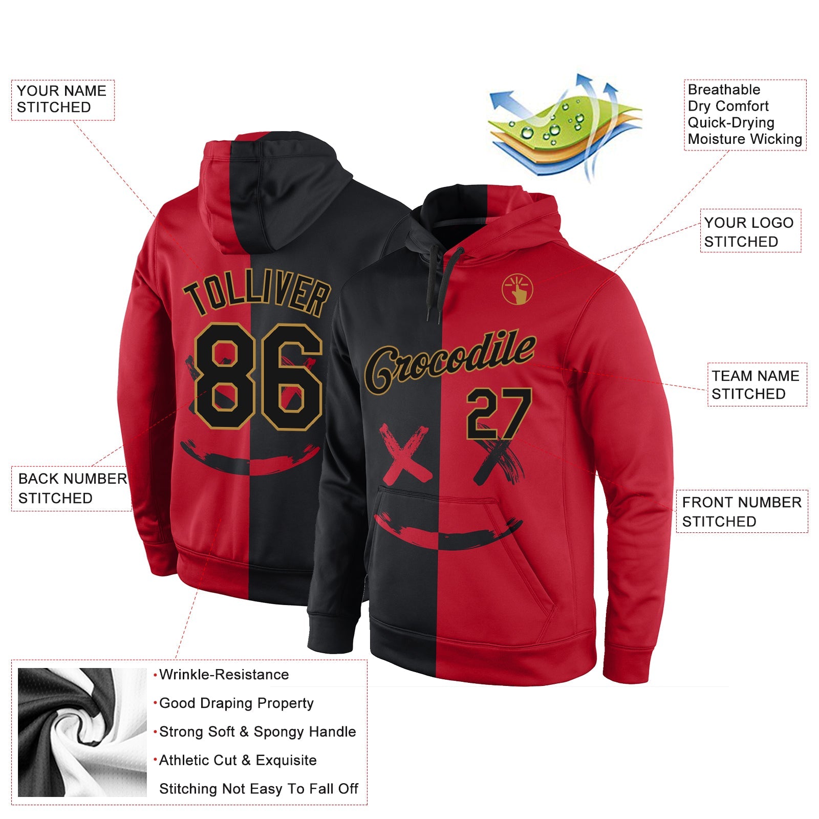 Custom Stitched Graffiti Pattern Black-Old Gold 3D Sports Pullover Sweatshirt Hoodie view 2