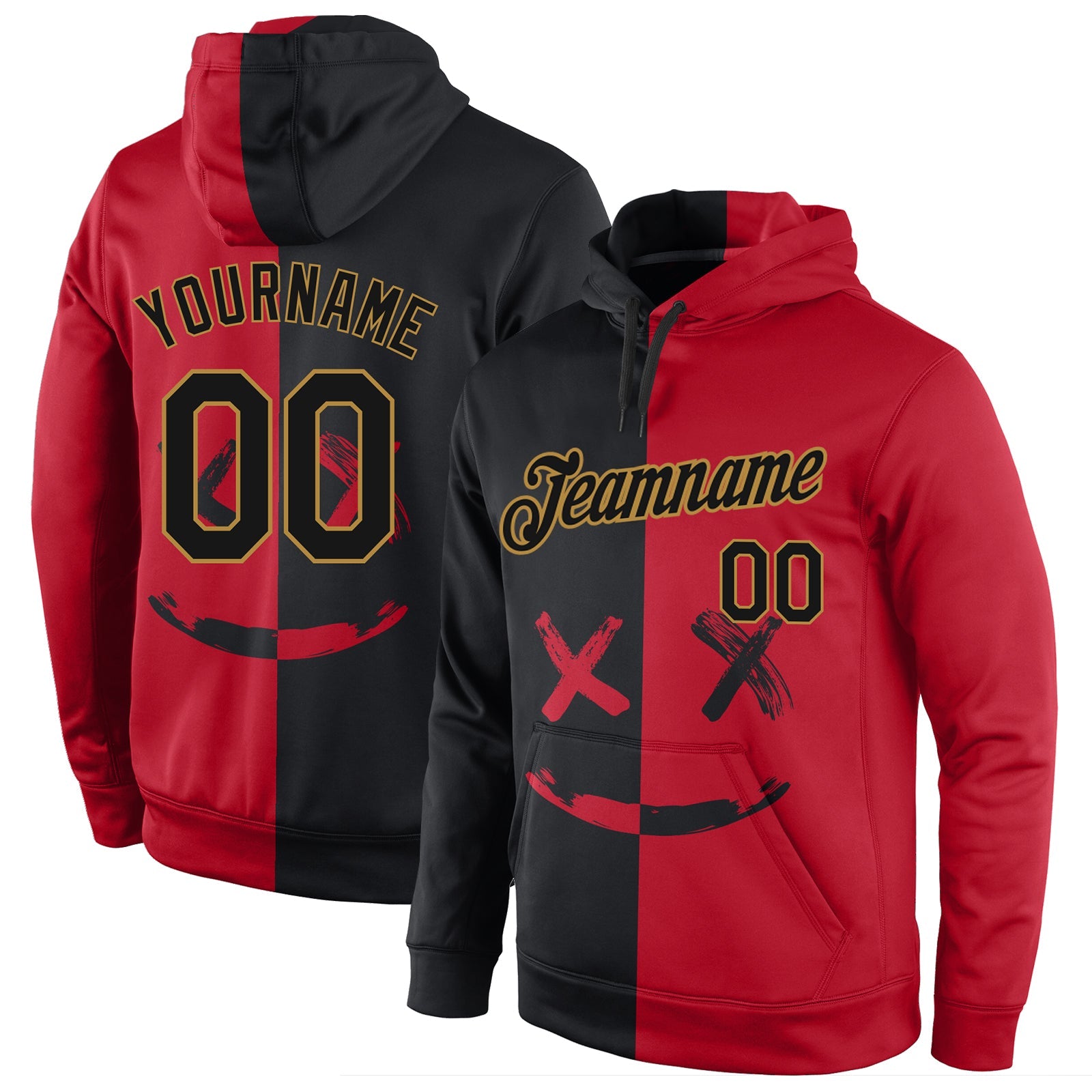 Custom Stitched Graffiti Pattern Black-Old Gold 3D Sports Pullover Sweatshirt Hoodie - Main View