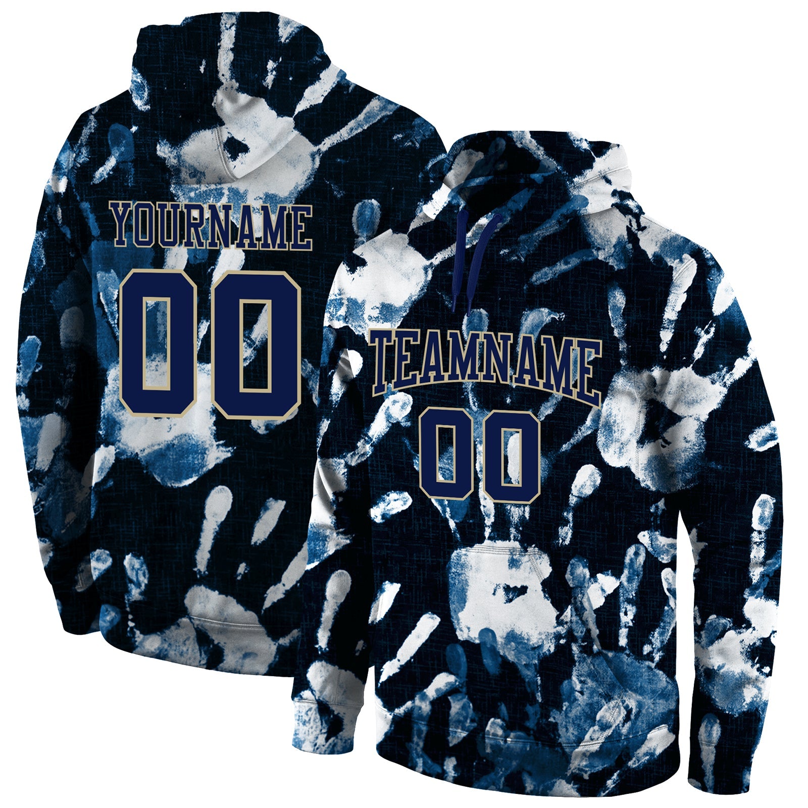 Custom Stitched Graffiti Pattern Navy-Vegas Gold 3D Sports Pullover Sweatshirt Hoodie - Main View