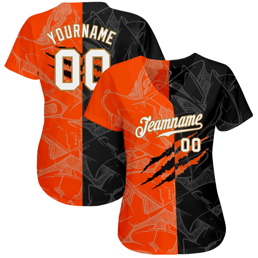 Custom Graffiti Pattern White-Old Gold 3D Authentic Baseball Jersey view 2