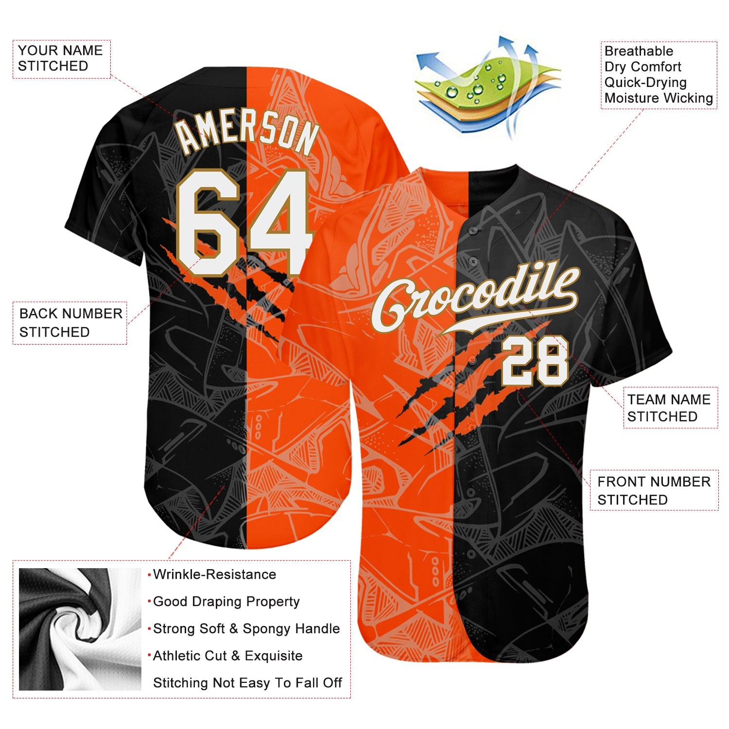 Custom Graffiti Pattern White-Old Gold 3D Authentic Baseball Jersey view 3