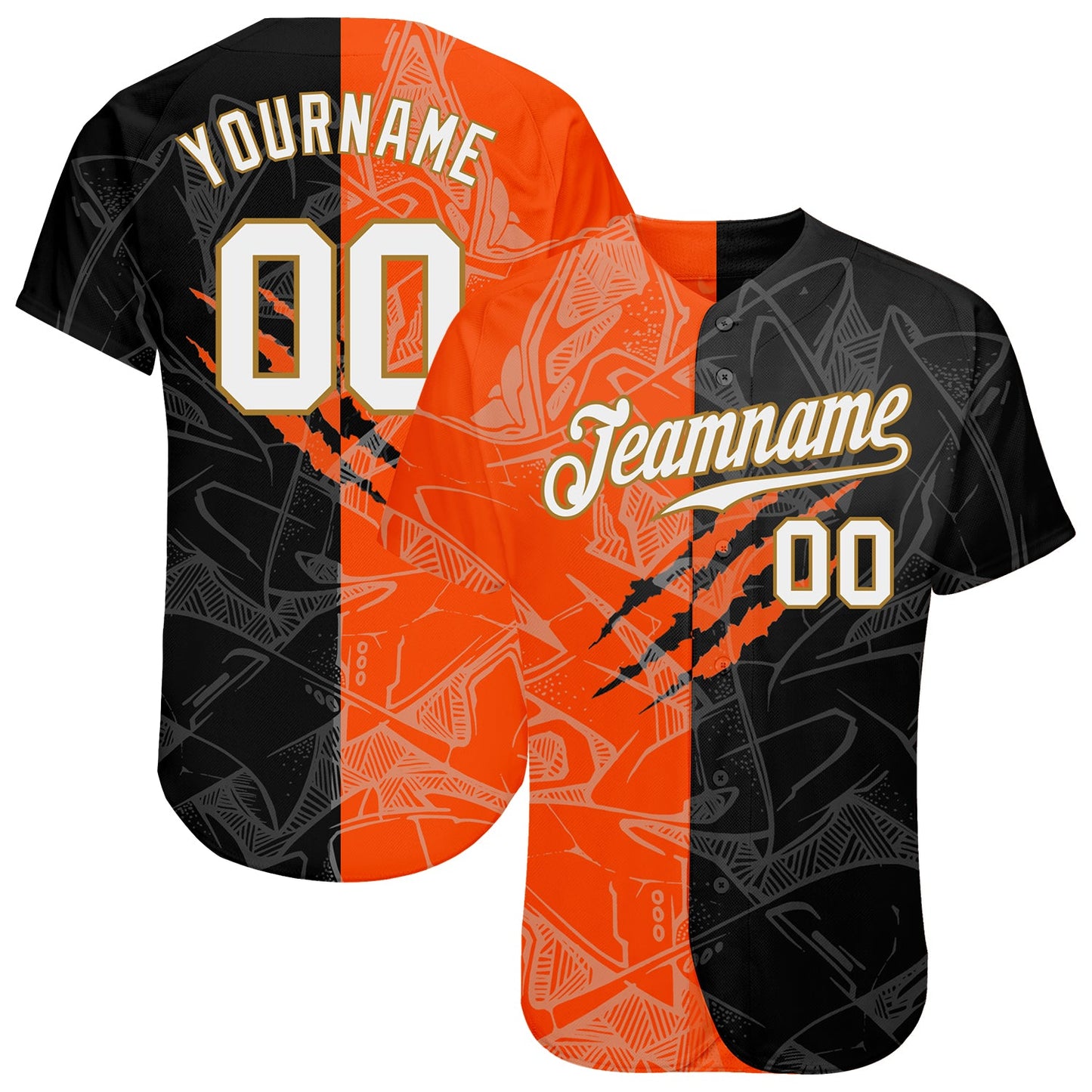 Custom Graffiti Pattern White-Old Gold 3D Authentic Baseball Jersey - Main View