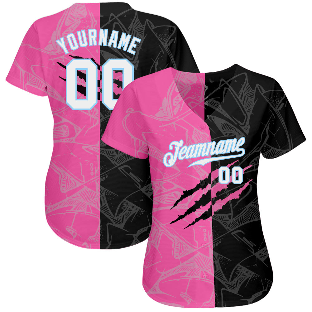 Custom Graffiti Pattern White-Light Blue 3D Authentic Baseball Jersey view 2