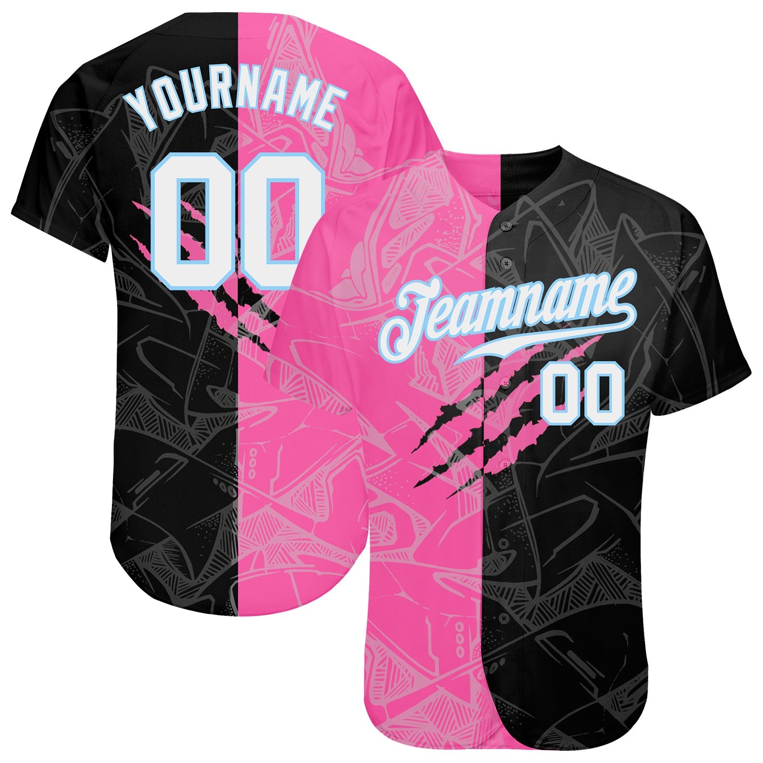 Custom Graffiti Pattern White-Light Blue 3D Authentic Baseball Jersey - Main View