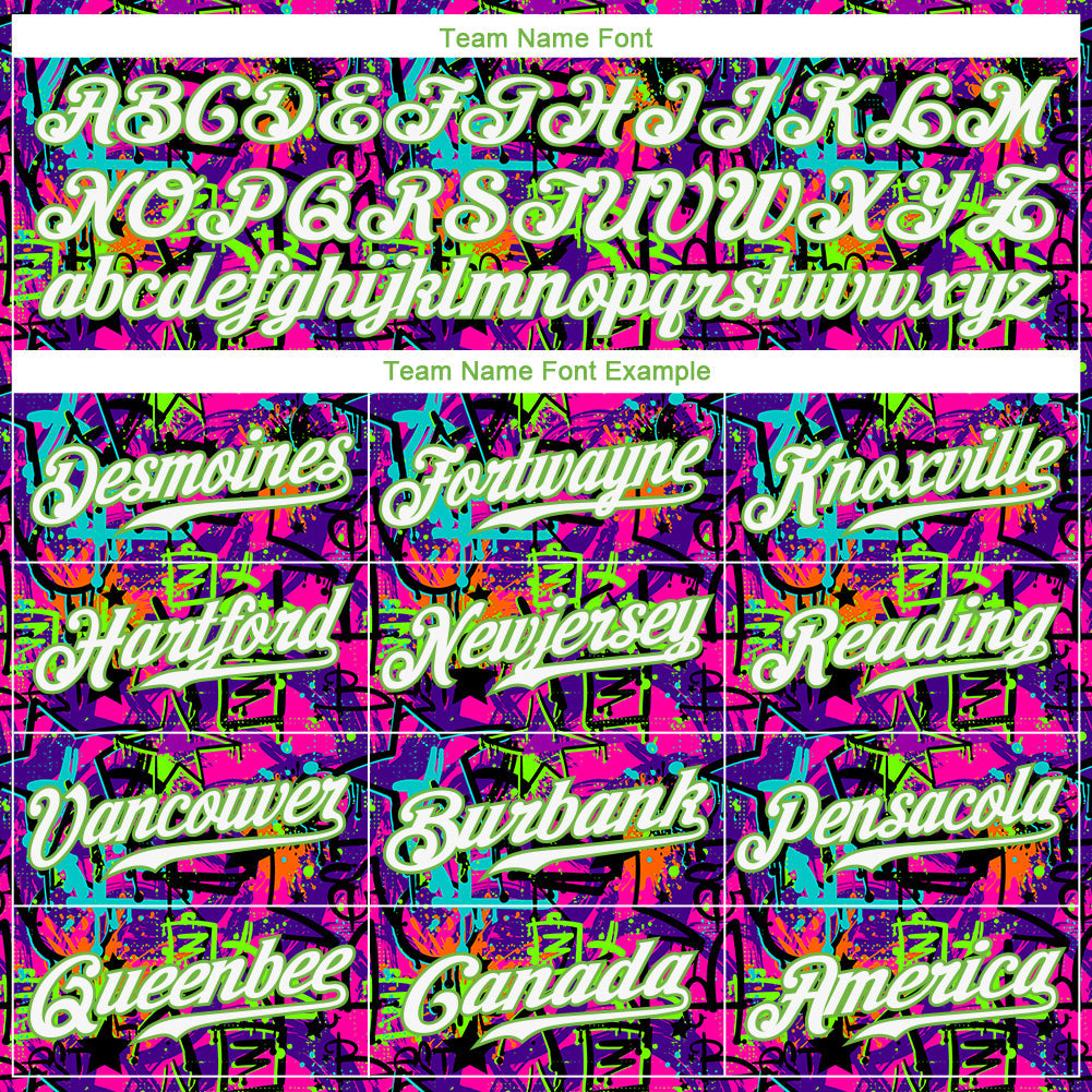 Custom Graffiti Pattern White-Neon Green 3D Authentic Baseball Jersey view 5