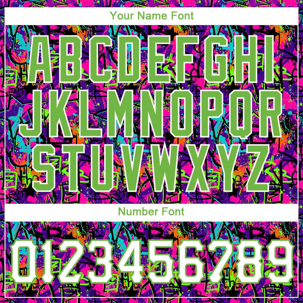 Custom Graffiti Pattern White-Neon Green 3D Authentic Baseball Jersey view 6