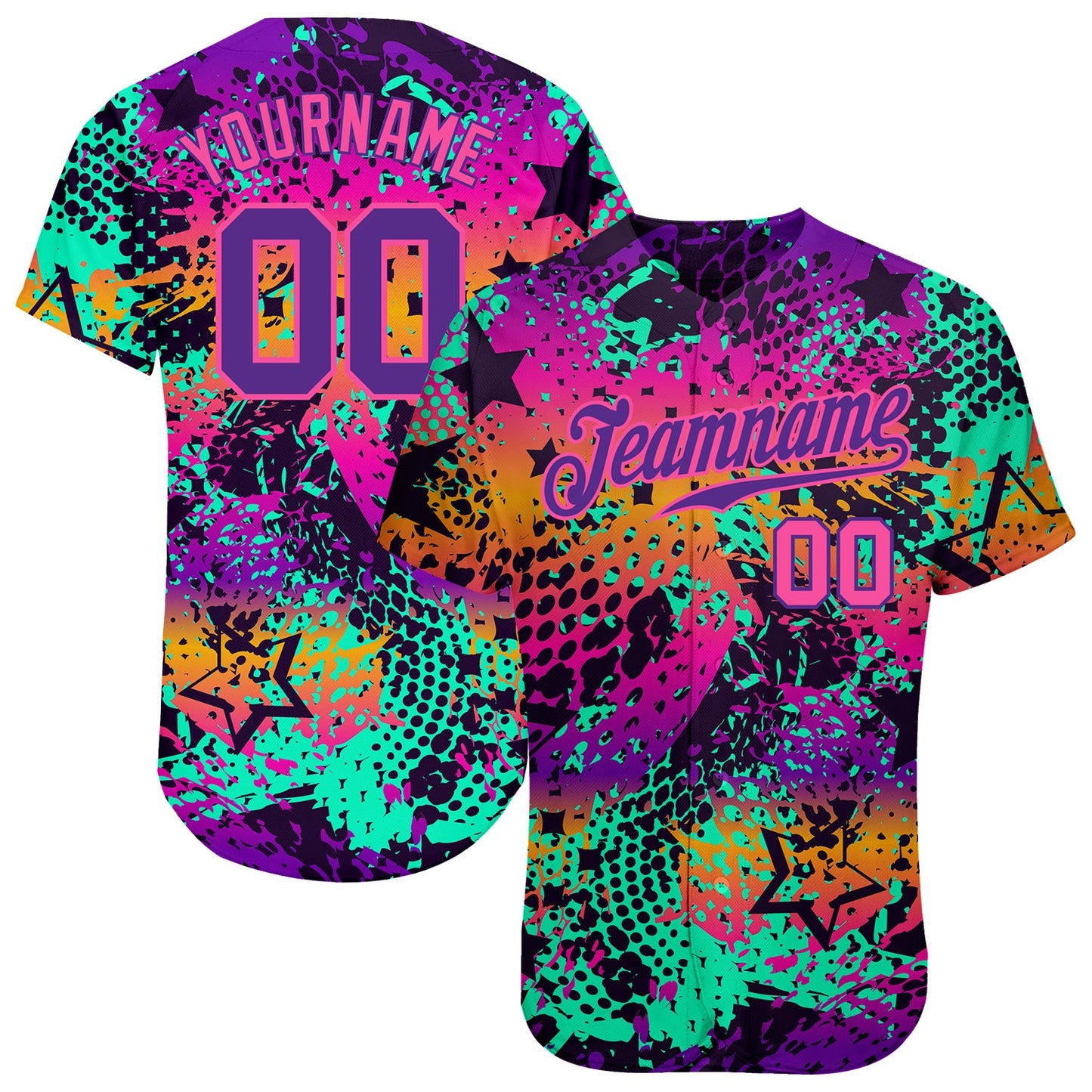 Custom Graffiti Pattern Purple-Pink 3D Authentic Baseball Jersey - Main View