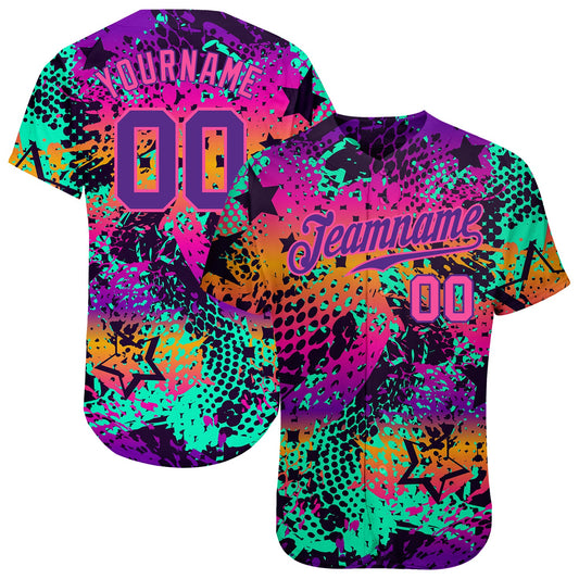 Custom Graffiti Pattern Purple-Pink 3D Authentic Baseball Jersey - Main View