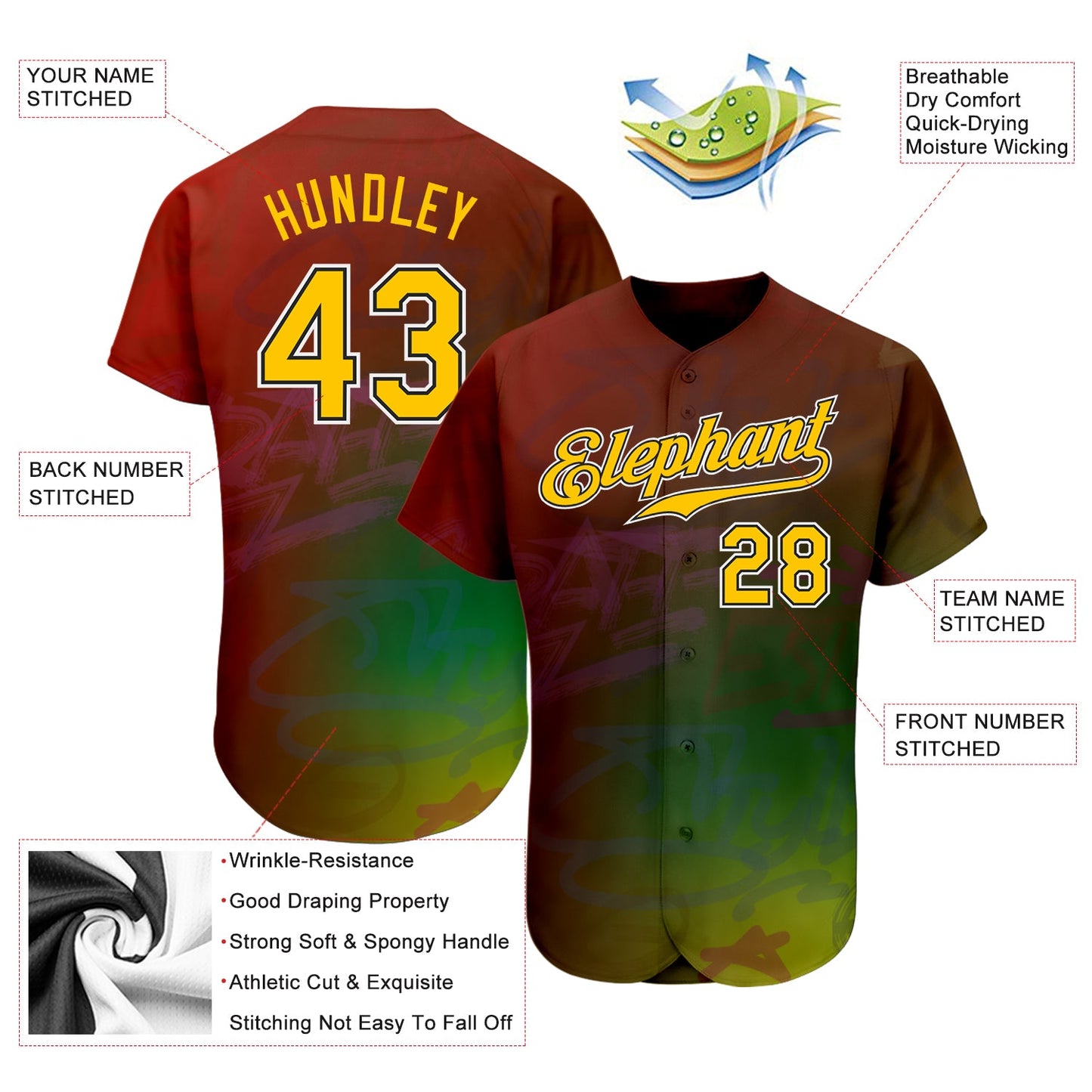 Custom Graffiti Pattern Gold-Black 3D Authentic Baseball Jersey view 3