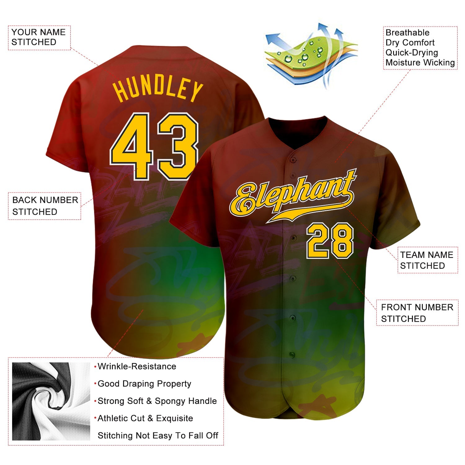 Custom Graffiti Pattern Gold-Black 3D Authentic Baseball Jersey view 3