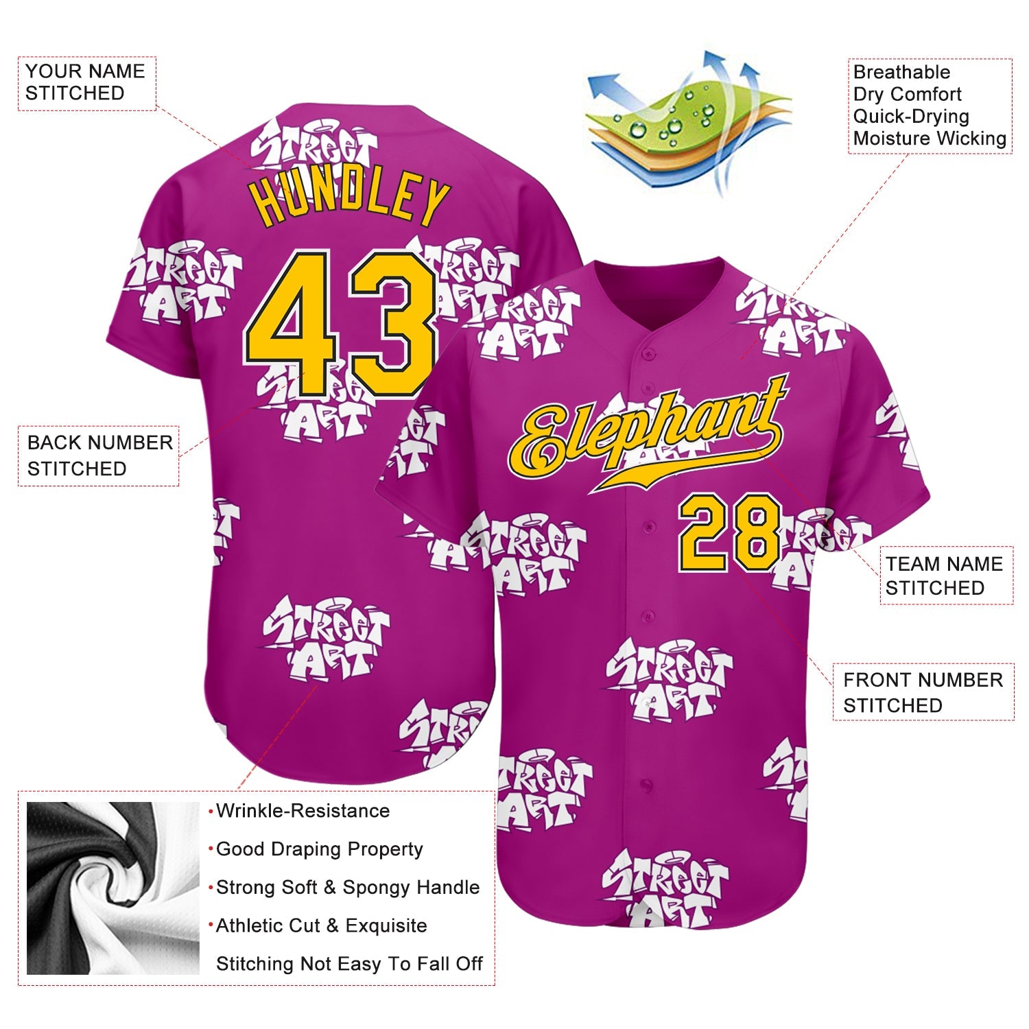 Custom Graffiti Pattern Gold-Black 3D Authentic Baseball Jersey view 3