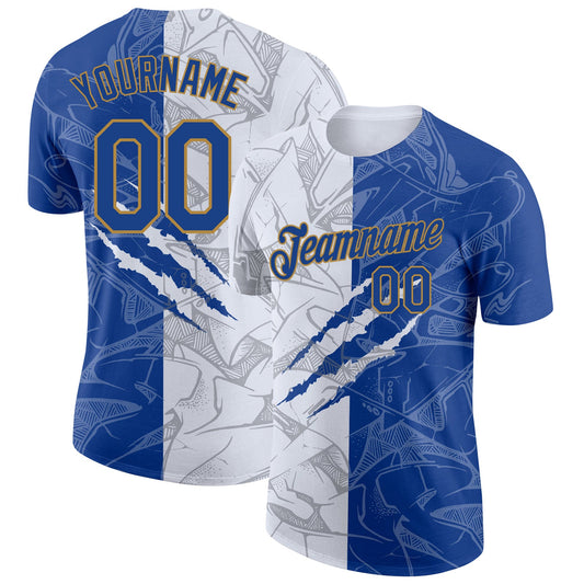 Custom Graffiti Pattern Royal-Old Gold Scratch 3D Performance T-Shirt - Main View