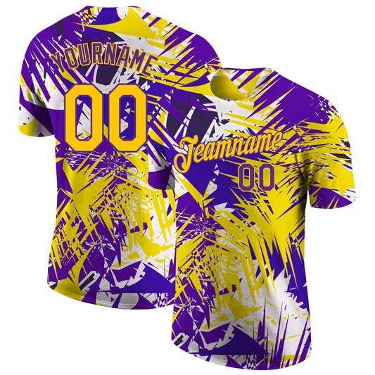 Custom Graffiti Pattern Gold-Purple 3D Performance T-Shirt - Main View